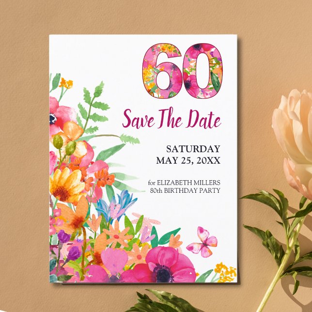 cartão postal de convite floral moderno para 60º a (Criador carregado)