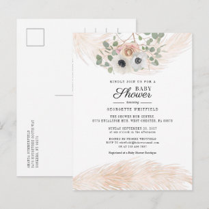 Cartão Postal De Convite Floral Pampas Grass Modern Chá de fraldas