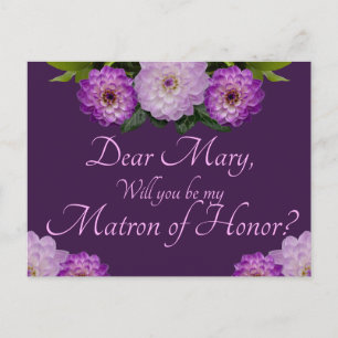 Cartão Postal De Convite Floral Roxo Você Será Minha Matéria De Honra?