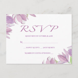 Cartão Postal De Convite Floral RSVP Aquarela Flor de Lavanda Puro