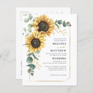 Cartão Postal De Convite Floral Sunflower Eucalyptus Wedding