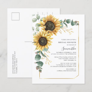 Cartão Postal De Convite Floral Sunflower Geométrico Moderno Chá de panela