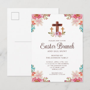 Cartão Postal De Convite Floral Watercolor Páscoa Religiosa Brunch