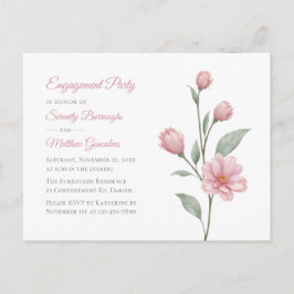 Cartão Postal De Convite Floral Watercolor Pink Sage Engagement Party