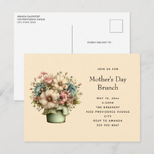 Cartão Postal De Convite Flores Aconchegantes em um Vaso de Planta Cute Dia