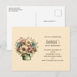 Cartão Postal De Convite Flores Caprichosas em um Vaso de Aniversário