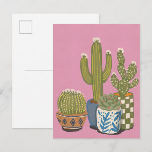 Cartão Postal De Convite Flores de Cacto Rosa