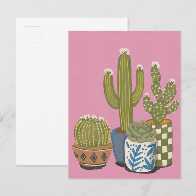 Cartão Postal De Convite Flores de Cacto Rosa (Frente/Verso)