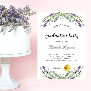 Cartão Postal De Convite Flores de eucalipto de lavanda festa de formatura
