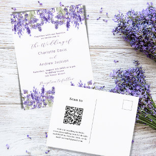 Cartão Postal De Convite Flores de lavanda violeta QR RSVP detalhes do casa
