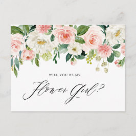 Cartão Postal De Convite Flores de Pêssego Rosa em Aquarela Seja Minha Meni