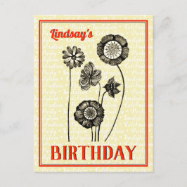 Cartão Postal De Convite Flores de safra Nome para personalizar o Aniversár