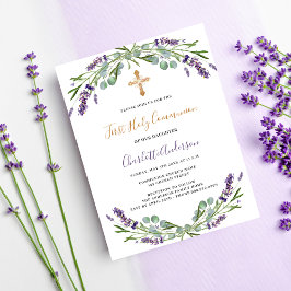 Cartão Postal De Convite Flores de violeta de lavanda Primeira Comunhão