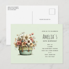 Cartão Postal De Convite Flores em Vasos Aconchegante Estilo Shabby Fofo An