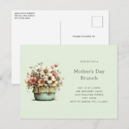 Cartão Postal De Convite Flores Em Vasos Aconchegante Shabby Brunch do Dia 