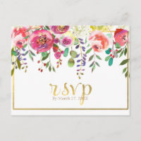Flores Florais Aquarela Moderno Dourado Casamento 