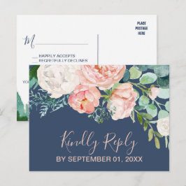 Cartão Postal De Convite Flores Românticas de Peônias | RSVP de Solicitação