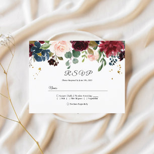 Cartão Postal De Convite Flores Rustic Burgundy Marinho Blue & Red Beauty