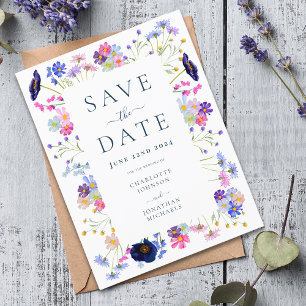 Cartão Postal De Convite Flores Silvestres Coloridas Elegante Casamento Sal