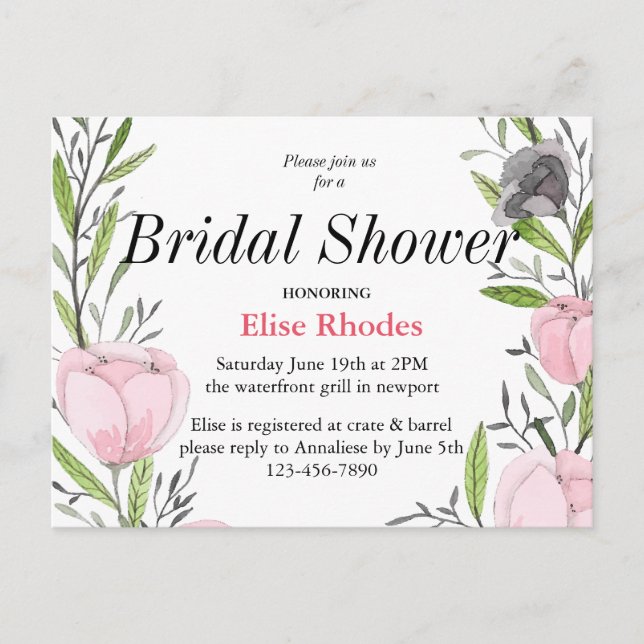 Cartão Postal De Convite Flórida botânica simples e desenhada (Frente)