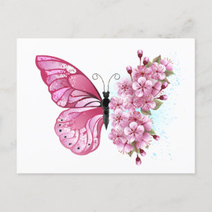 Cartão Postal De Convite Flower Butterfly with Pink Sakura