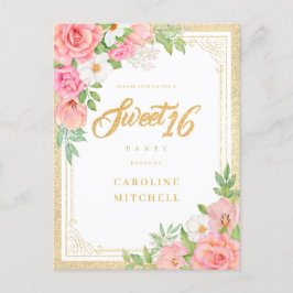 Cartão Postal De Convite Fluxo Cor de Água Floral Elegante Cor de Água Rosa