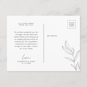 Cartão Postal De Convite Folhagem de Arte de Linha Folha de Obrigado Cartaz