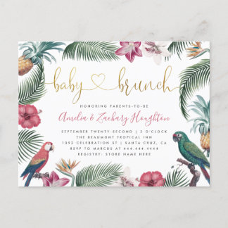 Cartão Postal De Convite Folhagem tropical e flores Douradas Baby BrunChá