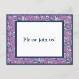 Cartão Postal De Convite Folhas Azuis e Roxas