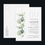 Cartão Postal De Convite Folhas de Aquarela de Eucalipto Moderna para Anive<br><div class="desc">Pode ser uma festa surpresa ou outra década especial alcançada. Este convite de aniversário de 60 anos com design de folhagem de eucalipto e tipografia moderna popular pode ser facilmente editado para se adequar a qualquer celebração de aniversário ou aniversário de casamento. Você pode alterar a redação, os detalhes do...</div>