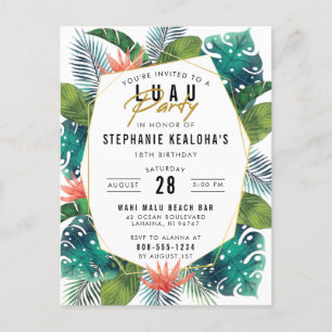 Cartão Postal De Convite Folhas de palmeira tropicais & Monstera de Luau do