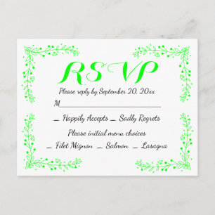 Cartão Postal De Convite Folhas Florais Verde Lima RSVP Folhas Festa de Cas