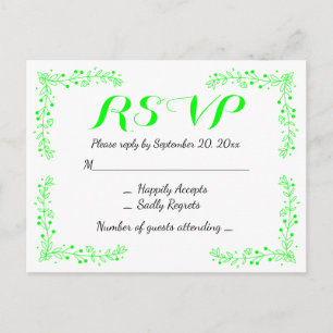 Cartão Postal De Convite Folhas Florais Verde Lima RSVP Folhas Festa de Cas