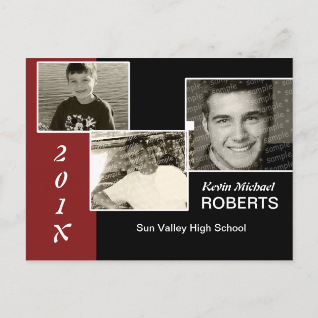 Cartão Postal De Convite Formando de estilo Black e Red Scrapbook Convidar (Frente)