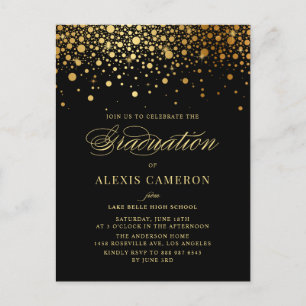 Cartão Postal De Convite Formatação Negra Elegante Faux Gold Foil Confetti