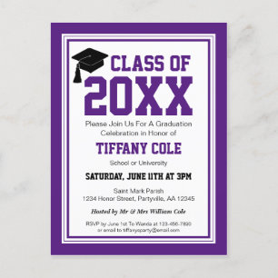 Cartão Postal De Convite Formatura do Ano da Turma Roxo e Branco
