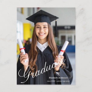 Cartão Postal De Convite Formatura moderna em preto e branco com foto