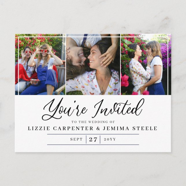 Cartão Postal De Convite Foto Colagem Preta Você é Casamento de Orçamento C (Frente)