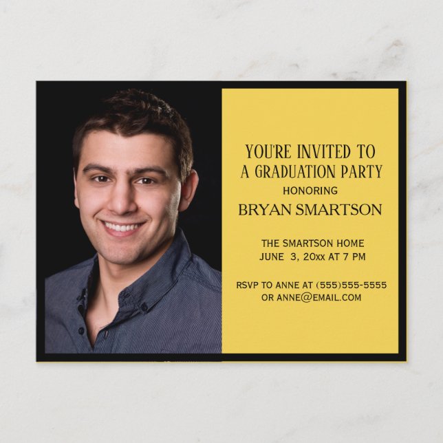 Cartão Postal De Convite Foto da Festa de formatura amarela clássica (Frente)