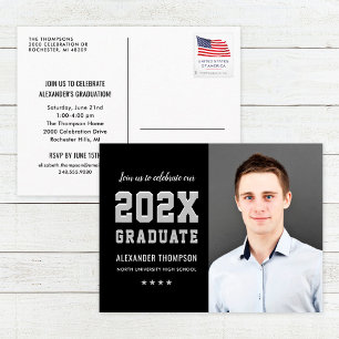 Cartão Postal De Convite Foto da Festa de formatura da Cinza preta do Forma