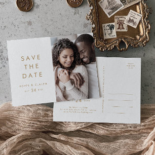 Cartão Postal De Convite Foto da Tipografia Dourada Chic Salvar a Data