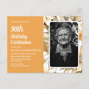 Cartão Postal De Convite Foto de Aniversário de 90 Anos de Mulher com Flora