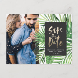 Cartão Postal De Convite Foto de casamento do na moda com script de ouro tr