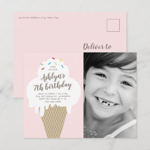 Cartão Postal De Convite Foto de Cone de Sorvete Aniversário Infantil