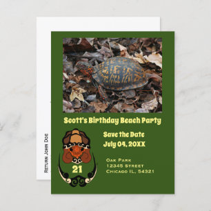 Cartão Postal De Convite Foto de Festa de aniversário de Cartoon Turtle