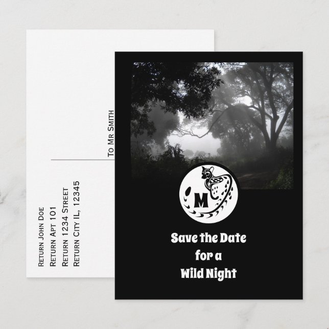 Cartão Postal De Convite Foto de Monograma de Silhueta Geneta Grande (Frente/Verso)