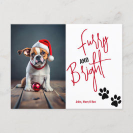 Cartão Postal De Convite Foto de Natal de Furry e Bright Pet Vermelho