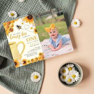 Cartão Postal De Convite Foto de primeiro aniversario de Aquarela de Abelha