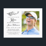 Cartão Postal De Convite Foto do aniversário de 30 anos de Golfe Clássico E<br><div class="desc">Aniversário elegante preto e branco para um golfista. O topo do convite é decorado com acessórios de golfe - um clube de golfe, bola de golfe, chapéu e luvas. A design de aquarela cria uma estética tradicional e clássica. Perfeito para uma festa de aniversário no clube ou um CHURRASCO de...</div>