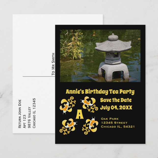 Cartão Postal De Convite Foto do Festa de Aniversário de Cartoon Koi (Frente/Verso)